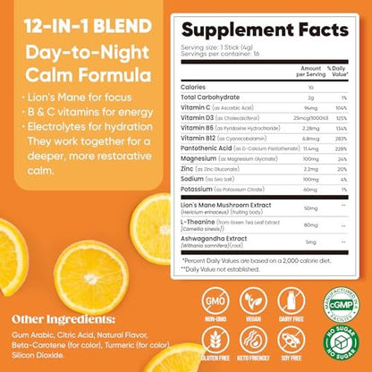 Venture Pal Calm Drink Mix, 12-in-1 Cortisol Reducer and Sleep Aid with Magnesium Glycinate, Ashwagandha, L-Theanine, Vitamin D, Calm Magnesium Powder for Relax & Focus, No Sugar, Non GMO