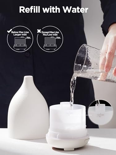 InnoGear Oil Diffuser, 150ML Ceramic Diffuser for Essential Oils Handcrafted Aromatherapy Diffuser Ultrasonic Cool Mist Humidifier with 2 Mist Modes Waterless Auto Off for Room Office, White Base - görsel 2