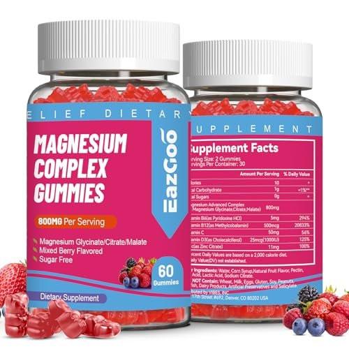 EAZGOO Magnesium Gummies 800mg - Vitamin D3, C, B6, B12 & Zinc Complex with Magnesium Glycinate, Citrate & Malate, Magnesium Complex Gummies for Muscle, Mood & Energy, Vegan 120 Counts - görsel 2