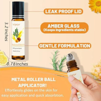 3 PCS Frankincense Essential Oil Blend Oils Roll On, Patchouli, Myrrh, Rosemary Essential Oils, Vitamin C Roller for HIPS, Hands, Shoulders and Legs Skin Care Soothing