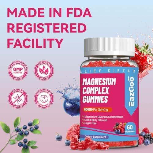 EAZGOO Magnesium Gummies 800mg - Vitamin D3, C, B6, B12 & Zinc Complex with Magnesium Glycinate, Citrate & Malate, Magnesium Complex Gummies for Muscle, Mood & Energy, Vegan 120 Counts - görsel 12