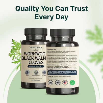 VINATURA Wormwood Black Walnut Clove Capsules - Cleanse, Detox, Intestinal Guard Formula Supplement for Humans, with Wormwood Herb, Black Walnut Extract Combination, 60 Capsules