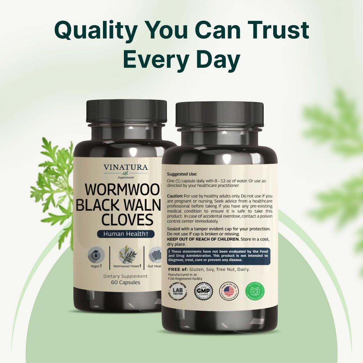VINATURA Wormwood Black Walnut Clove Capsules - Cleanse, Detox, Intestinal Guard Formula Supplement for Humans, with Wormwood Herb, Black Walnut Extract Combination, 60 Capsules - görsel 6