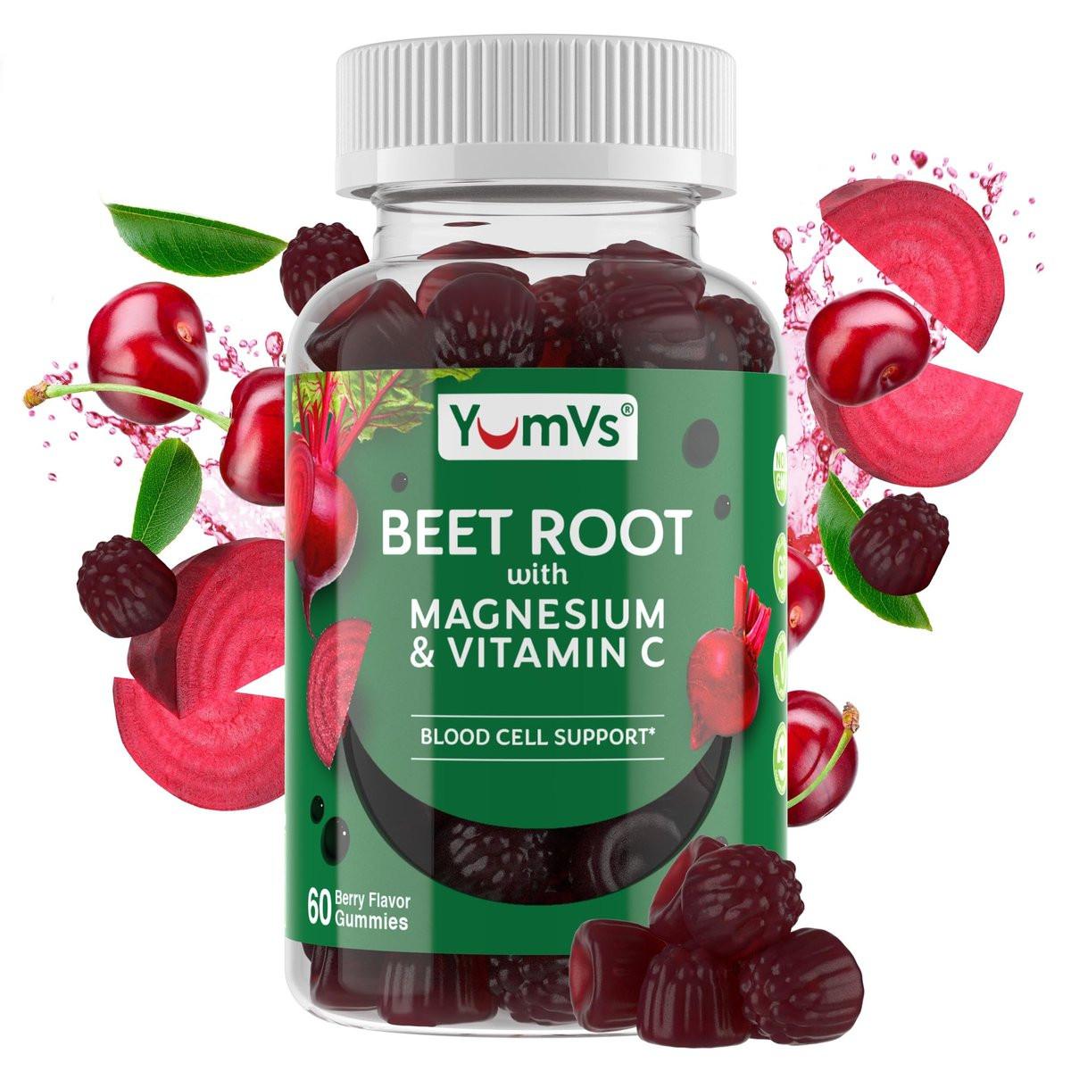 YumVs Beet Root Gummies with Magnesium & Vitamin C – Berry Flavor Beetroot Gummies – Nitric Oxide Support for Heart Health & Antioxidant Wellness – Vegan, Non-GMO – 60 Gummies - görsel 14