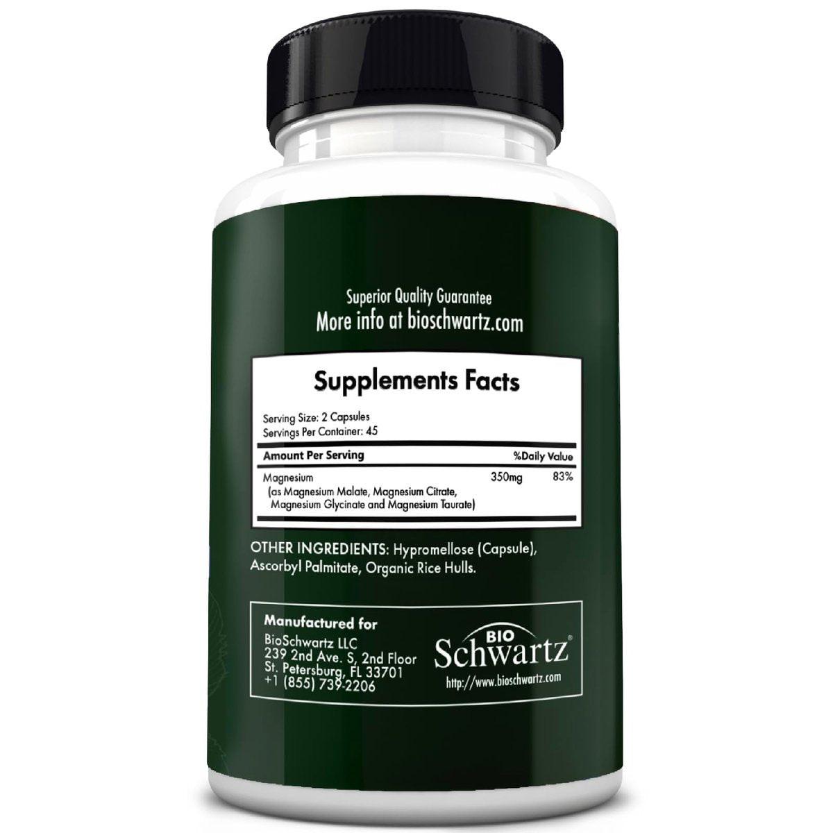 BioSchwartz Magnesium Complex Supplement (90 Capsules) 350mg Magnesium Glycinate Citrate Malate and Taurate Per Serving for Healthy Nerves Muscles Heart Sleep Support (Vegan, Gluten-Free, Non-GMO) - görsel 3