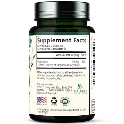 Magnesium Glycinate 1000mg Per Serving - Chelated Magnesium for Bone, Muscle, Nerves & Heart Health Support - Ultra Absorption - Natures Sleep Support, Best Mag Supplement Pill - 120 Capsules