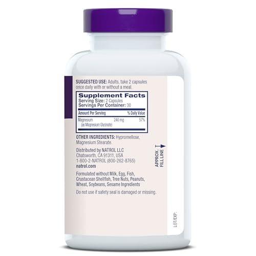 Natrol Magnesium Glycinate Supplements 240 mg - High Absorption - Calm Magnesium Glycinate for Sleep - 60 Capsules, 30 Day Supply - görsel 16