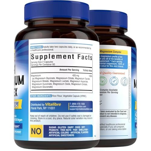 Vitalibre 10 in 1 Magnesium Complex, 420mg – 240 Capsules per Bottle: A two-month supply (at 4 capsules per day) – Image 8
