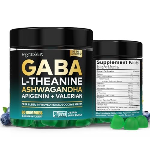 GABA Gummies 500mg Sugar-Free Calm Gummies with L Theanine, Ashwagandha, Magnesium, Vitamins D3, B6, Melatonin-Free for Calm, Mood, Zzz, GABA Supplement for Adult, Blueberry 60 Count (Pack of 1) - görsel 4