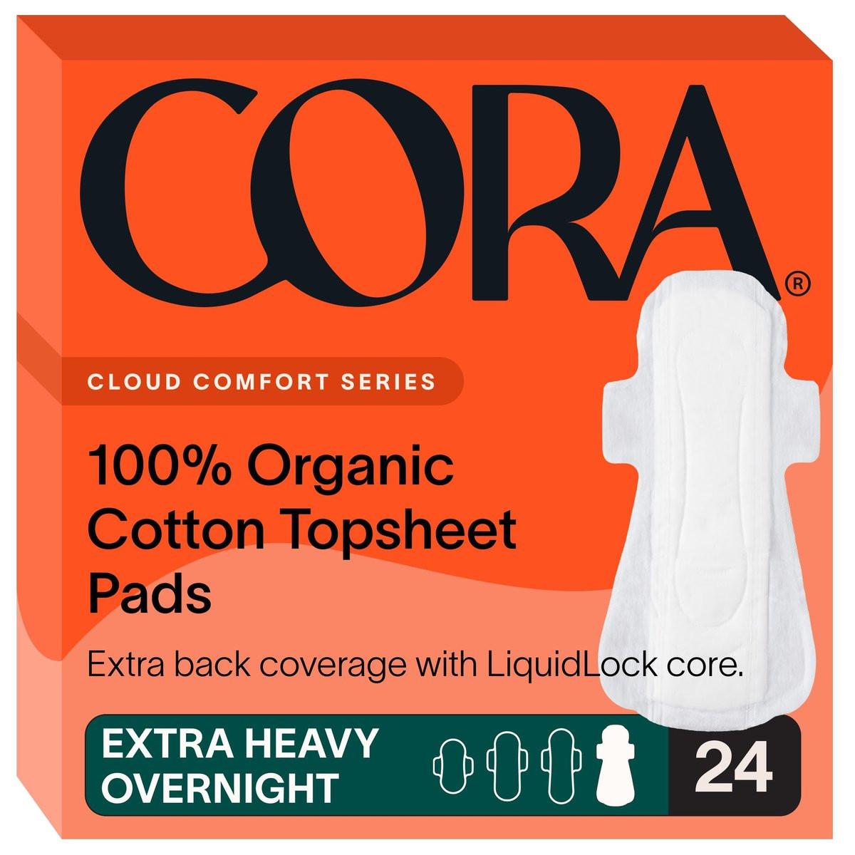 Cora 100% Organic Cotton Topsheet Pads Extra Heavy Overnight Pads (24 Count) - görsel 7