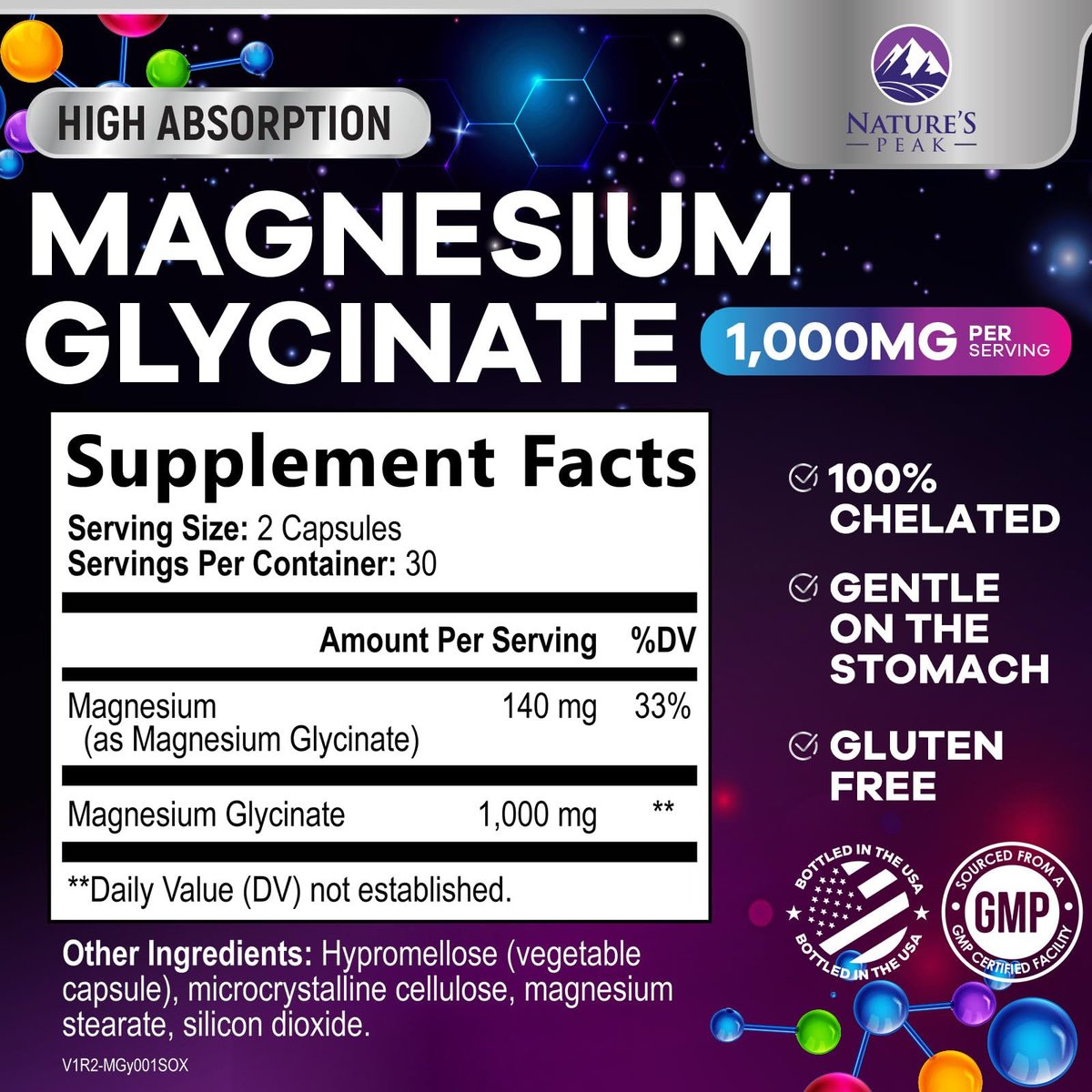 Magnesium Glycinate 1000mg Per Serving - Pure & Chelated for Max Absorption - Supports Sleep, Muscle, Nerve & Heart Health - Magnesium Supplement for Whole Body Support, Bottled in USA - 60 Capsules - görsel 3