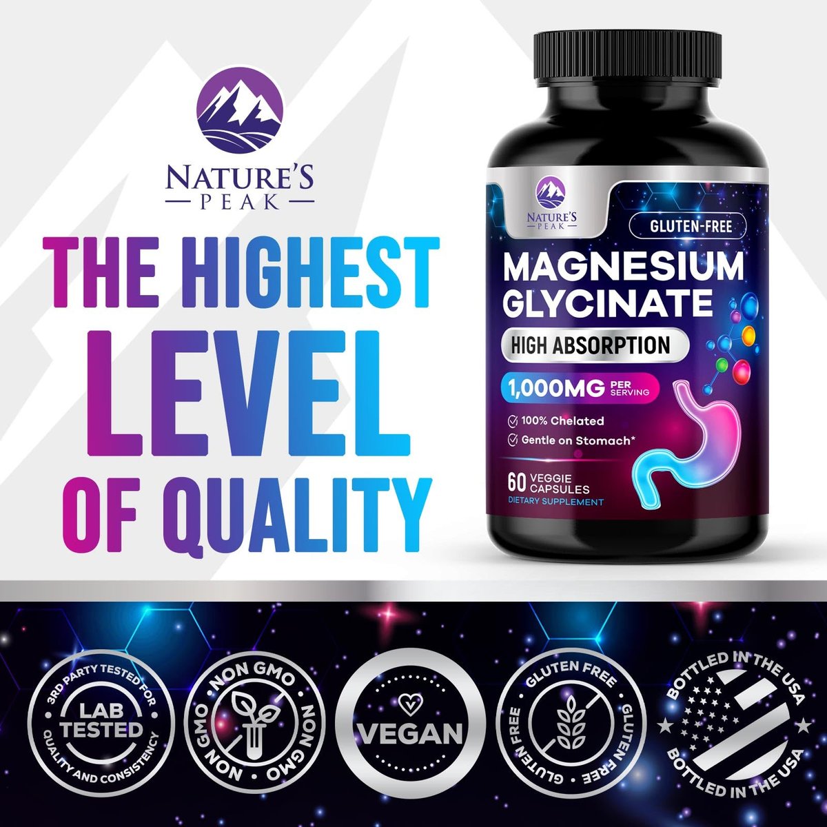 Magnesium Glycinate 1000mg Per Serving - Pure & Chelated for Max Absorption - Supports Sleep, Muscle, Nerve & Heart Health - Magnesium Supplement for Whole Body Support, Bottled in USA - 60 Capsules - görsel 7