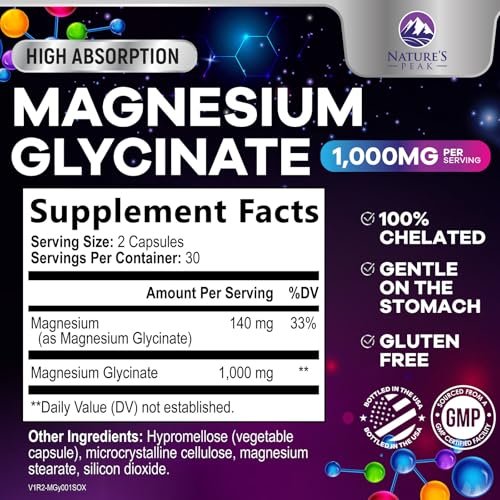 Magnesium Glycinate 1000mg Per Serving - Pure & Chelated for Max Absorption - Supports Sleep, Muscle, Nerve & Heart Health - Magnesium Supplement for Whole Body Support, Bottled in USA - 60 Capsules - görsel 4