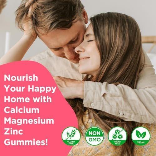Calcium Magnesium Zinc Gummies with Vitamin D3, Sugar Free Calcium Gummies for Women Men, Raspberry Flavor - 60 Count - görsel 1