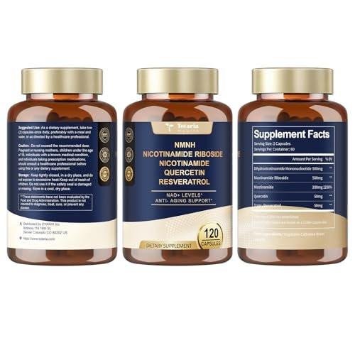 Totaria NMNH 500mg (Dihydronicotinamide Mononucleotide), Premium NMN Alternative Supplement w/Niacinamide (Vitamin B3), Quercetin, Trans-Resveratrol, for NAD+, Skin Cell, Anti-Aging & Energy, 120 Ct - görsel 1