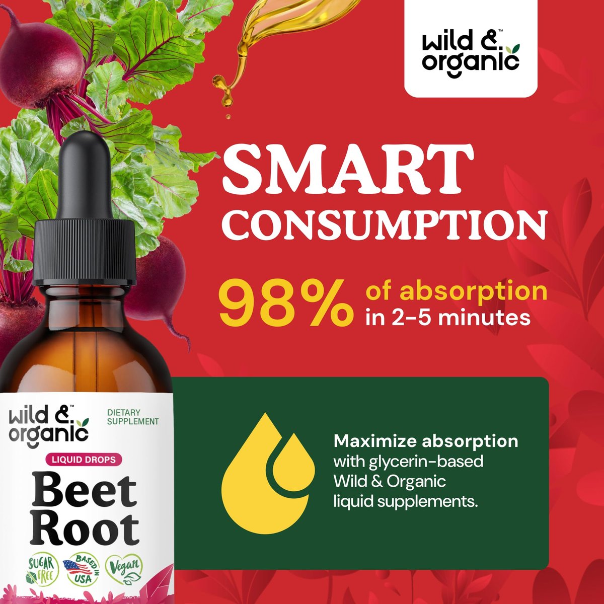 Wild & Organic Beet Root Supplements - Energy Support - Liquid Beetroot Extract Drops - 400 mg per Serving - Mix with Powder - Vegan, Sugar & Alcohol-Free - 2 fl oz - görsel 7