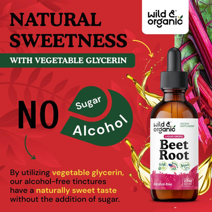 Wild & Organic Beet Root Supplements - Energy Support - Liquid Beetroot Extract Drops - 400 mg per Serving - Mix with Powder - Vegan, Sugar & Alcohol-Free - 2 fl oz