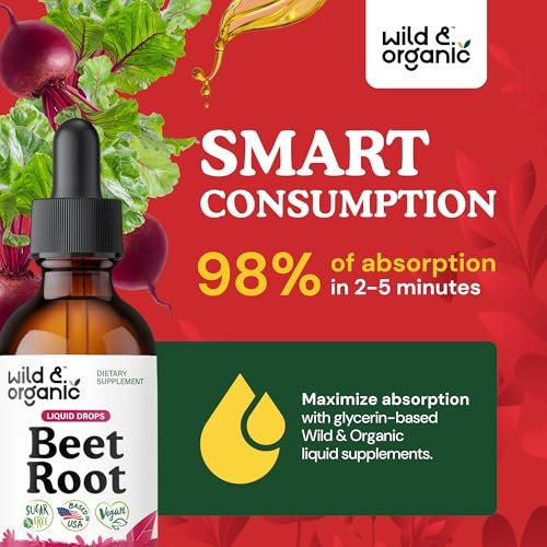 Wild & Organic Beet Root Supplements - Energy Support - Liquid Beetroot Extract Drops - 400 mg per Serving - Mix with Powder - Vegan, Sugar & Alcohol-Free - 2 fl oz - görsel 8