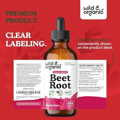Wild & Organic Beet Root Extract Drops - Energy Support - Liquid Red Beets Supplements - 400 mg per Serving - Mix with Powder - Vegan, Sugar & Alcohol - 4 fl oz - görsel 15