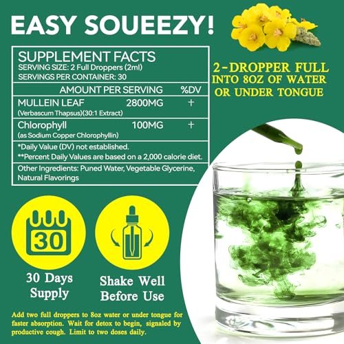 Mullein Drops for Lungs, Natural Mullein Leaf Extract, Mullein and Chlorophyll Drops for Lungs, Breathing Support Supplement (2 Fl Oz/1Pack) - görsel 9