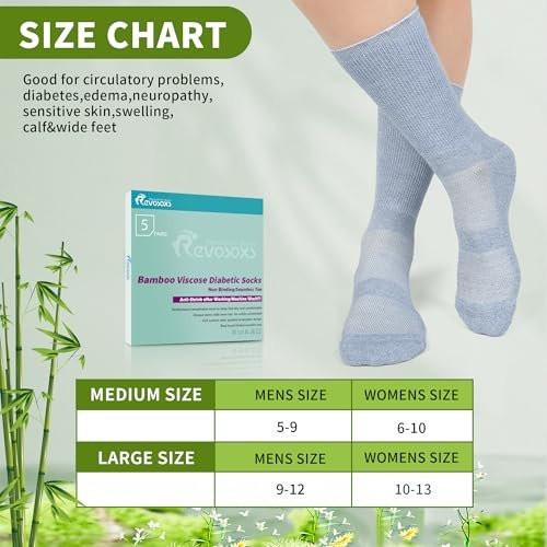 Revosoxs Diabetic Crew Socks for Men Women, Bamboo Viscose Non-Binding Loose Top Wide Socks with Seamless Toe 9-12 10-13 (Dark A-Large) - görsel 1