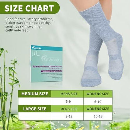 Revosoxs Diabetic Crew Socks for Men Women, Bamboo Viscose Non-Binding Loose Top Wide Socks with Seamless Toe 9-12 10-13 (Dark A-Large)