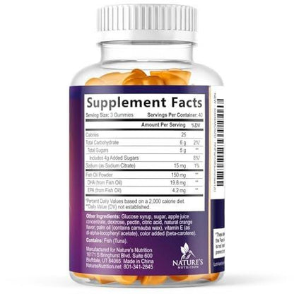 Omega 3 Fish Oil Gummies - 3X Strength Heart Health Support - High Absorption Omega 3 Fish Oil Gummy Supplement with DHA & EPA - Joint & Brain Support for Adults - Tasty Orange Flavor - 120 Gummies