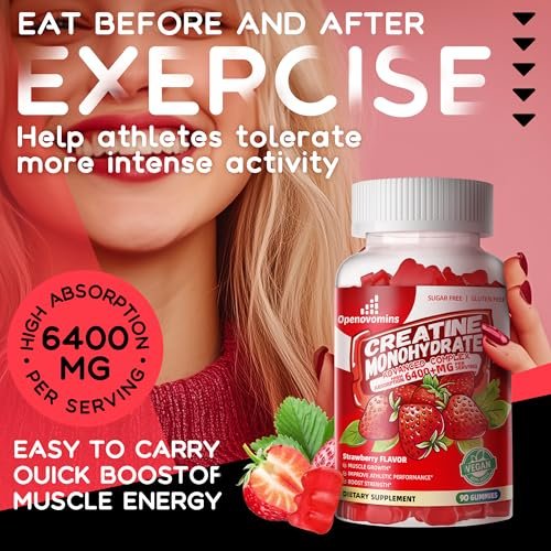 Creatine Monohydrate Gummies Complex for Men & Women - Advanced Formula with L-Taurine + Vitamin B12, Sugar Free Chewable Supplement, 90 Strawberry Gummies - görsel 12