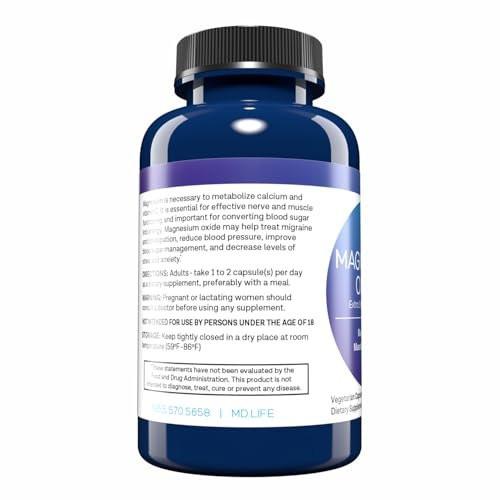 MD. Life Magnesium Oxide 400mg Capsules - High Absorption Magnesium Supplement for Leg Cramps, Sleep & Vascular Health - 90 Capsules - Non-GMO Pills for Women - görsel 13