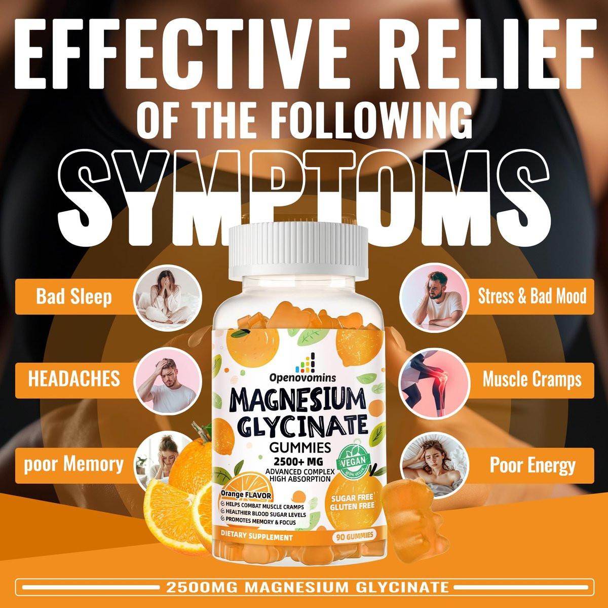 Magnesium Glycinate Gummies - Sugar Free Magnesium Potassium Supplement with Vitamin D, B6, CoQ10 for Calm Mood & Sleep Support - 90 Orange Gummies - görsel 5