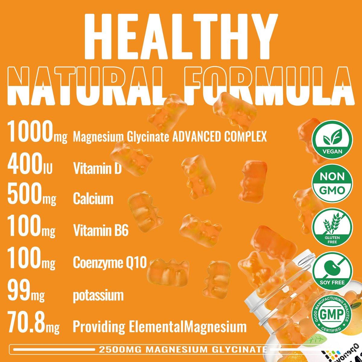 Magnesium Glycinate Gummies - Sugar Free Magnesium Potassium Supplement with Vitamin D, B6, CoQ10 for Calm Mood & Sleep Support - 90 Orange Gummies - görsel 3
