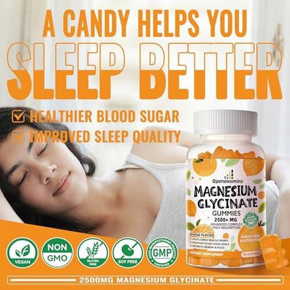 Magnesium Glycinate Gummies - Sugar Free Magnesium Potassium Supplement with Vitamin D, B6, CoQ10 for Calm Mood & Sleep Support - 90 Orange Gummies