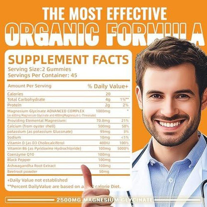 Magnesium Glycinate Gummies - Sugar Free Magnesium Potassium Supplement with Vitamin D, B6, CoQ10 for Calm Mood & Sleep Support - 90 Orange Gummies