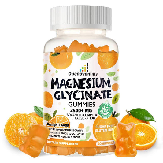 Magnesium Glycinate Gummies - Sugar Free Magnesium Potassium Supplement with Vitamin D, B6, CoQ10 for Calm Mood & Sleep Support - 90 Orange Gummies
