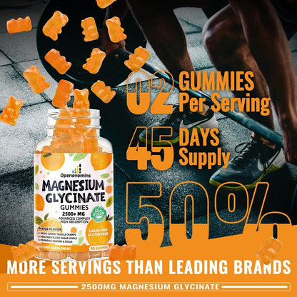 Magnesium Glycinate Gummies - Sugar Free Magnesium Potassium Supplement with Vitamin D, B6, CoQ10 for Calm Mood & Sleep Support - 90 Orange Gummies