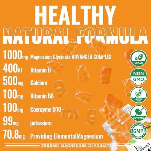Magnesium Glycinate Gummies - Sugar Free Magnesium Potassium Supplement with Vitamin D, B6, CoQ10 for Calm Mood & Sleep Support - 90 Orange Gummies - görsel 4