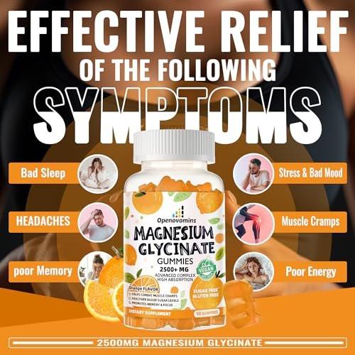 Magnesium Glycinate Gummies - Sugar Free Magnesium Potassium Supplement with Vitamin D, B6, CoQ10 for Calm Mood & Sleep Support - 90 Orange Gummies - görsel 6