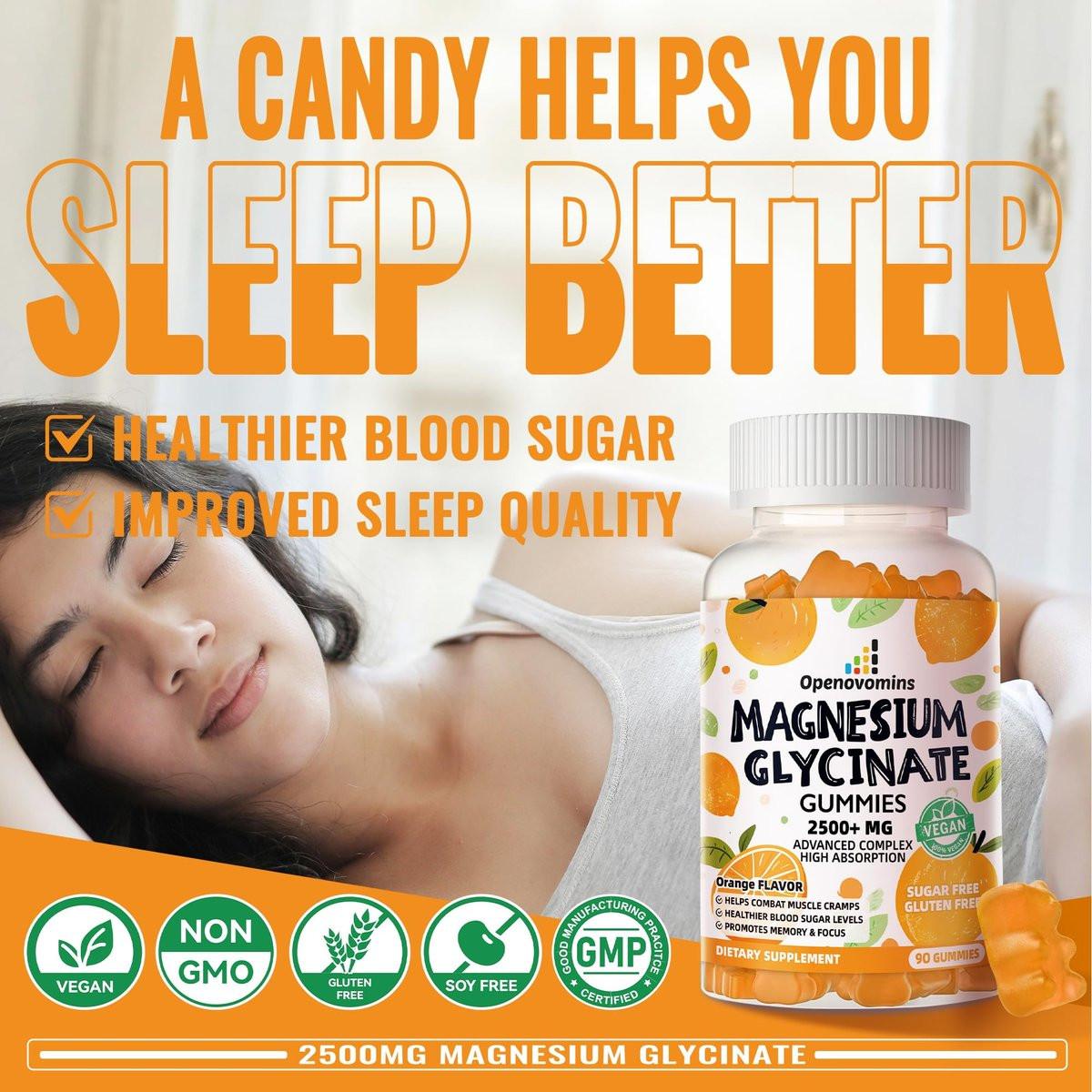 Magnesium Glycinate Gummies - Sugar Free Magnesium Potassium Supplement with Vitamin D, B6, CoQ10 for Calm Mood & Sleep Support - 90 Orange Gummies - görsel 9