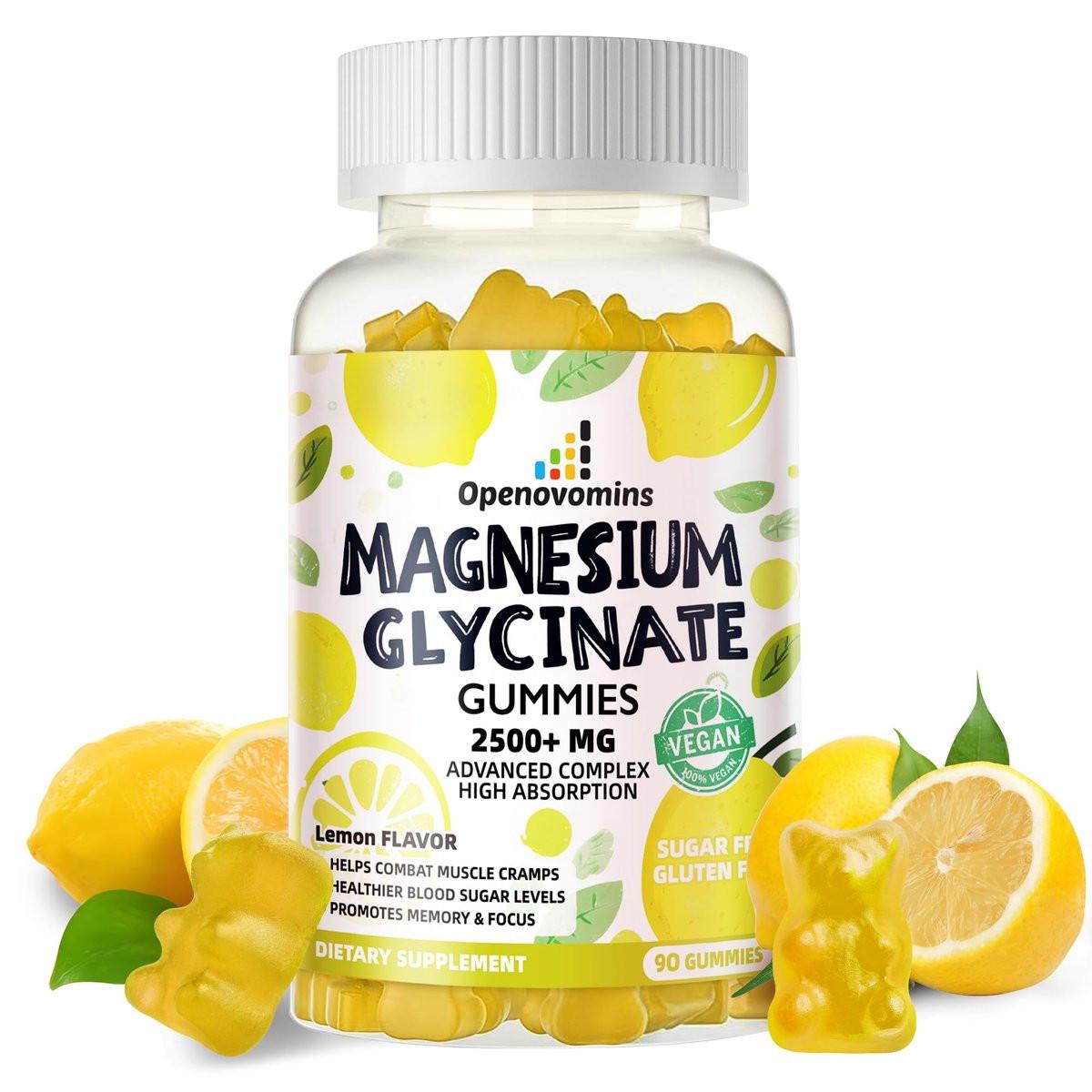 Magnesium Glycinate Gummies 2500mg - Sugar Free Magnesium Potassium Supplement with Vitamin D, B6, CoQ10 for Calm Mood & Sleep Support - 90 Lemon Gummies - görsel 1