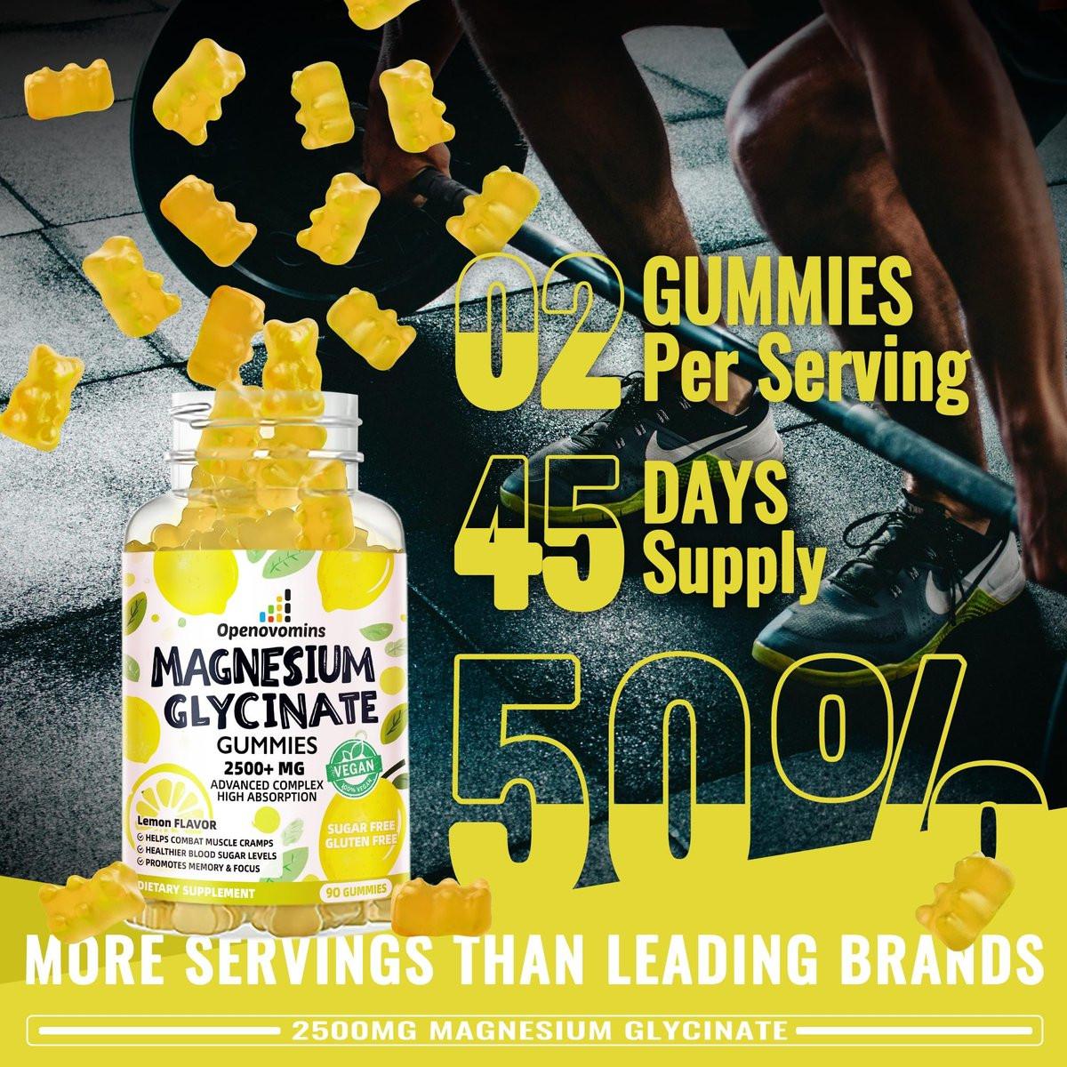 Magnesium Glycinate Gummies 2500mg - Sugar Free Magnesium Potassium Supplement with Vitamin D, B6, CoQ10 for Calm Mood & Sleep Support - 90 Lemon Gummies - görsel 11
