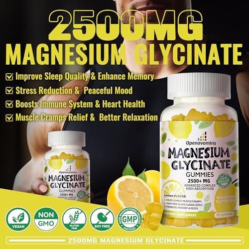 Magnesium Glycinate Gummies 2500mg - Sugar Free Magnesium Potassium Supplement with Vitamin D, B6, CoQ10 for Calm Mood & Sleep Support - 90 Lemon Gummies - görsel 14