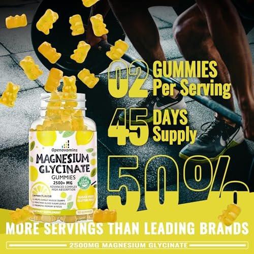 Magnesium Glycinate Gummies 2500mg - Sugar Free Magnesium Potassium Supplement with Vitamin D, B6, CoQ10 for Calm Mood & Sleep Support - 90 Lemon Gummies - görsel 12