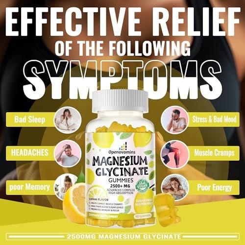 Magnesium Glycinate Gummies 2500mg - Sugar Free Magnesium Potassium Supplement with Vitamin D, B6, CoQ10 for Calm Mood & Sleep Support - 90 Lemon Gummies - görsel 6