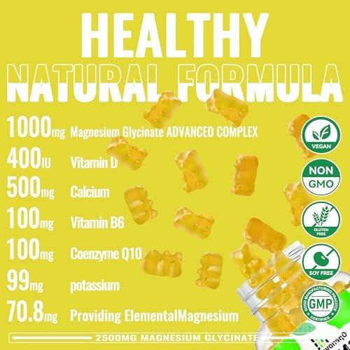 Magnesium Glycinate Gummies 2500mg - Sugar Free Magnesium Potassium Supplement with Vitamin D, B6, CoQ10 for Calm Mood & Sleep Support - 90 Lemon Gummies - görsel 4
