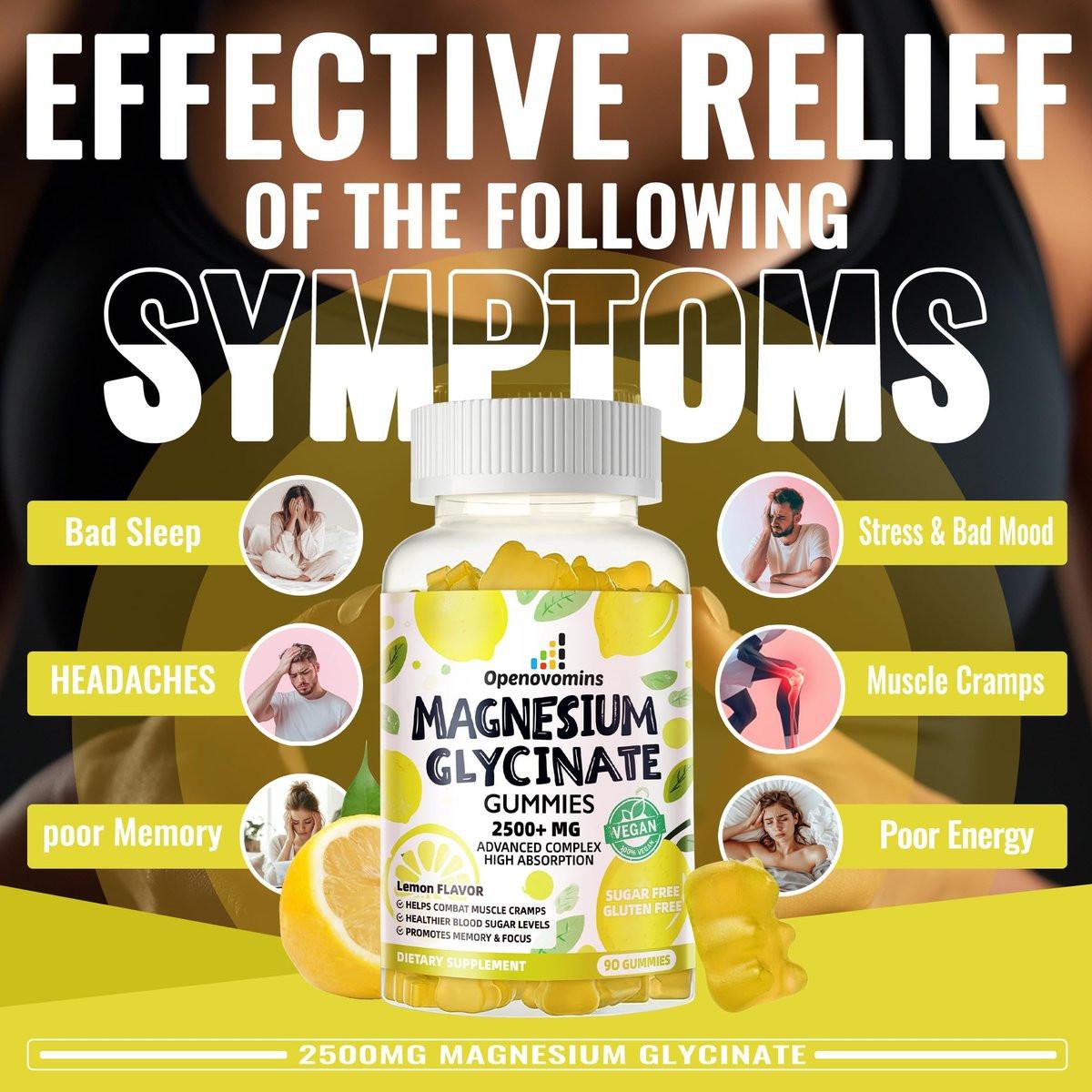 Magnesium Glycinate Gummies 2500mg - Sugar Free Magnesium Potassium Supplement with Vitamin D, B6, CoQ10 for Calm Mood & Sleep Support - 90 Lemon Gummies - görsel 5
