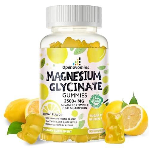 Magnesium Glycinate Gummies 2500mg - Sugar Free Magnesium Potassium Supplement with Vitamin D, B6, CoQ10 for Calm Mood & Sleep Support - 90 Lemon Gummies - görsel 2