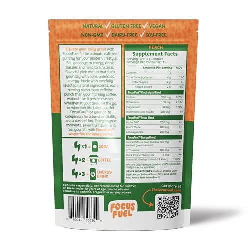 FocusFuel Energy Chews – Peach Flavor (15 Servings) – 100mg Caffeine + Alpha GPC+ L-Theanine + B12, Magnesium – Smooth Focus & Energy – No Crash or Jitters - görsel 10