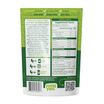 FocusFuel Energy Chews – Green Apple Flavor (15 Servings) – 100mg Caffeine + B12, Magnesium, Alpha GPC – Boost Focus & Energy – No Crash or Jitters