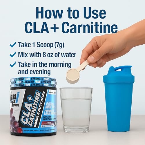 BPI Sports CLA+Carnitine – CLA L Carnitine & Linoleic Acid – L Carnitine Supplement for Weight Loss, Metabolism & Lean Muscle – Caffeine Free – Grape – 50 Servings – 12.34 oz - görsel 9