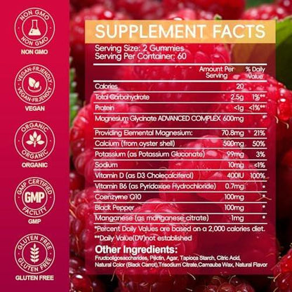 Magnesium Glycinate Gummies 600mg, Sugar Free Magnesium Gummies for Adults, Chewable Potassium Supplements for Body Support, Zzz and Relaxation, 120 Count